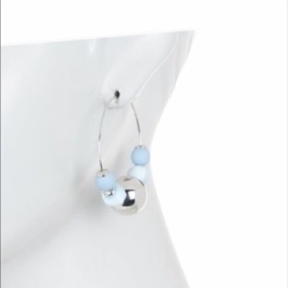 Rebecca Minkoff Threaded Beaded Hoop Earrings Ball Hoops Silver Blue Statement - Picture 2 of 5